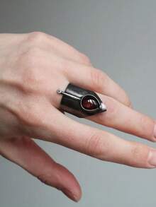 1pc Unique Witch Waterdrop Shaped Ruby Irregular Cone-Shaped Wide Antique Tin Ring Gothic Style Metal 's Size Ring Suitable For Special Holiday Events, Themed Parties And Gatherings - màu đen - Xem 2