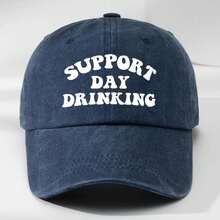 1 Piece MAKEFGE Casual Polyester Baseball Cap, Soft Non-Stretch Fabric, Letter Pattern, Hand Washable, Supports Japanese Drinking Style Washing Cap, Suitable For Outdoor Sports And Sun Protection - 藏青 - 查看 2