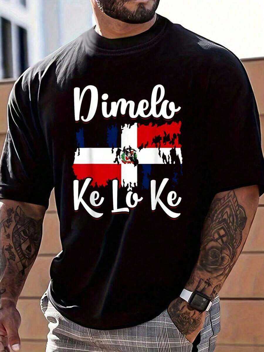 100% Cotton Men Graphic T Shirt Dominican Republic Flag Dimelo Ke Lo Ke Women Dominicana T-Shirt - 黑色 - 查看 1