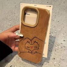 Funda para móvil de piel sintética mate con estampado de corazones, ideal para parejas. Resistente a golpes, gruesa y unisex. Compatible con los modelos 16/16 Pro/16 Plus/16 Pro Max/15/15 Plus/15 Pro/15 Pro/14/14 Plus/14 Pro/14 Pro/13 Pro/13. - Marrón - Ver 5