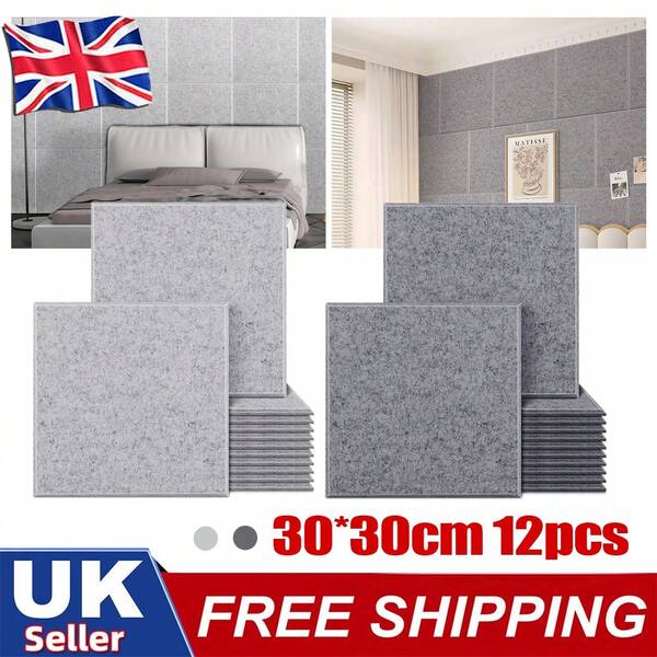 12-Pack Self-Adhesive Acoustic Panels | Studio Sound Absorption Tiles For Home Office & Bedrooms - Noise Control Wall Padding UK
