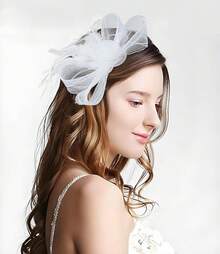 Unpifolov Fascinators Hats Flower Mesh Feathers Headband Tea Party Wedding Derby Cocktail Hair Clip Headwear Girls Women - 白色 - 查看 2