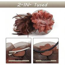 Fascinators Hats Women,Tea Party Fascinator Hair Clip With Feathers Wedding,Derby Hats Headbands - Style1-咖啡 - 查看 6