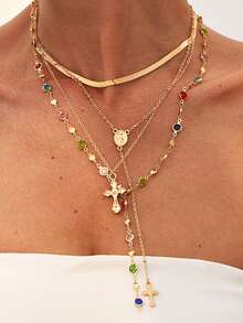 1pc Creative Stainless Steel World City Map Pendant Necklace, Personalized Versatile Laser Engraved Necklace - Multicolor - View 6