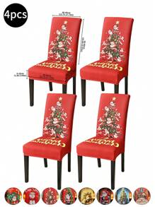1 pieza/4 piezas/6 piezas/20 piezas Funda de silla impresa en seda de leche navideña, funda protectora elástica impresa para sillas, apta para oficina, sala de estar, hotel, sillas de eventos, árbol de Navidad, Papá Noel, muñeco de nieve, campana navideña