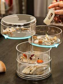 1 szt. Przezroczyste i obrotowe wielofunkcyjne, wielowarstwowe pudełko na biżuterię, obrączkę do włosów, kolczyki, do przechowywania paznokci do użytku domowego, może również przechowywać różne kolory połamanych kryształków do zdobienia paznokci, pudełko na biżuterię, woreczek, uchwyt na pędzle do makijażu, organizer na perfumy, torebka