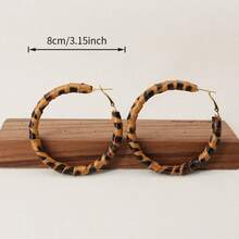 2PC Black And White Striped C Hoop Earrings Exaggerated Leopard Print Women's Color-Block Vintage Stud Earrings Light Luxury - 10-1003 Xanh denim-Vàng - Xem 4