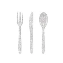 150pcs Silver Glitter Reusable Cutlery Set, Including Knives, Forks, Spoons, Washable And Reusable, Suitable For Holding Candies, Snacks, Desserts, Cakes For Birthday, Holiday Party, Wedding And More
