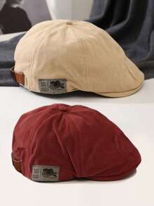 1pc Unisex Japanese Streetwear Brand Patch Logo Beret Hat, Reversible Hip-Hop Bucket Hat, Warm Accessory For Autumn & Winter