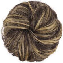 Messy Bun Hair Pieces - Large Wavy Curly Elastic Hair Bun Scrunchies Ponytail Extensions Synthetic Chignon Hairpieces For Women, Natural Black 1.94oz - 6H18# 深棕色&香檳金色 - 查看 2