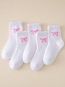 10/5 双纯色儿童袜子/校袜，可爱的蝴蝶结装饰，柔软舒适的休闲踝袜，适合日常生活、返校、校园、运动、教室、新学期、学生、返校季