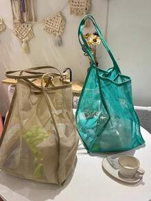 1/2 Peças Bolsa de Ombro de Tela, Bolsa de Praia de Grande Capacidade, Bolsa de Armazenamento Versátil e Multifuncional, Bolsa de Tela para Praia, Adequada para Itens de Viagem ao Ar Livre, Cosméticos, Roupas, Compras, Organizador de Artigos de Toalete, Bolsa de Armazenamento para Banheiro - Multicolorido - Visão 8