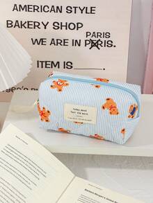 1 Pc/Set Cute Strip Print Cosmetics Storage Bag Foam Quilted Make Up Bag Cartoon Bear Pattern Travel Toiletry Bag Cute Blue Cosmetics Storage Bag Large Capacity Makeup Pouch Multi-Functional Items Organizer Bag Handheld Make Up Bag Zippered Pencil Case Jewelry Organizer Bag, Lip Oil Organizer Bag, Nail Polish Organizer Bag Sanitary Towel Storage Bag For Girl Birthday Gift Back To School Gift Girlfriend Gift - Blue - View 8