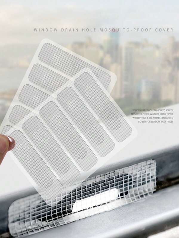3 pièces d'autocollants pare-moustiques pour fenêtres et portes, avec trous pour l'écoulement de l'eau et mailles de gaze avec bandes (1 pièce de 5 bandes)