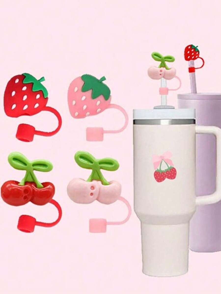 1pc Strawberry & Cherry Straw Lid, Fits 30 & 40 Oz Glass Cups, 10mm Cute Reusable Straw Lid, Dust-Proof Straw Lid, Easy Straw Lid, Suitable For Driving, Office, Outdoor Camping, Christmas, Cup Accessories, Mother's Day Gift - Random Color,Christmas Decor,Partyfavor,Food Catering For Christmas