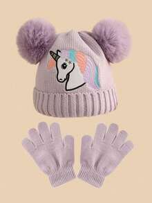 2pcs/Set Kids Unicorn Knit Hat And Gloves Set, Warm And Versatile For Autumn/Winter - 2PC - View 12