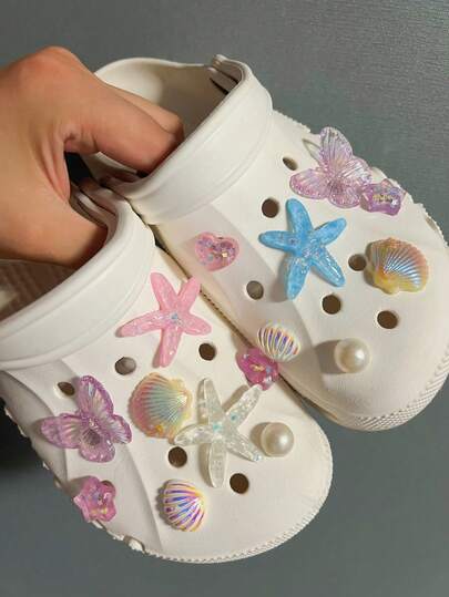 15 件树脂海星和贝壳仿珍珠系列 DIY 饰品配件适用于镂空木屐万圣节配饰