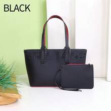 Women's Summer Shoulder Shopping Bag Tote Bag - 黑色配黑釘 - 查看 1