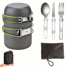 TAIMASI Deluxe Camping Cookware Kit - 15-Piece Stainless Steel Utensil Set With Forks, Knives & Spoons | Compact For Outdoor Adventures - Seasonal Essential For: • Labor Day Camping Trips • Thanksgiving RV Meals • Christmas Gift For Adventurers • New Year's Travel Resolutions - 綠色 - 查看 11