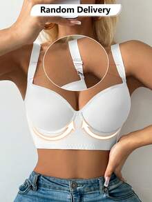 女士白色舒适无缝深 V 聚拢可调节文胸运动美背文胸 - 白色 - 查看 7