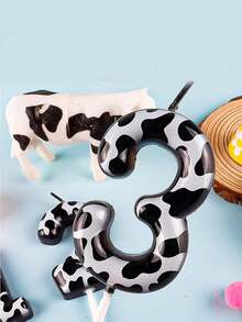 Black & White Cow Spot Print Numbered 0-9 Birthday Animal Theme Anniversary Celebration Party Cake Decorative Candles - Multicolor - View 3