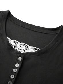 Women Y2k Lace Patchwork Shirt Top Fairycore Lace Trim V Neck Long Sleeve Button Front Slim Fit T Shirts Crop Tops Sping Fall Going Out Tee Tops Teen Girls Vintage Aesthetic Grunge Clothes Casual Tunic Top Blouse Streetwear - 黑色 - 查看 5