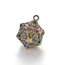 D20 金属空心盒 + 7 件金属骰子套装，便携式棋盘游戏骰子迷你套件，黑暗血迹风格骰子吊坠，圣诞节，万圣节， - 彩色 - 查看 9