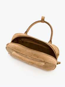 Bolso pequeño de mujer con doble asa de ante, color camello, con correa cruzada. Nuevo otoño-invierno 2025