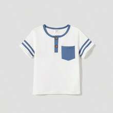 PatPat Family Matching Button Tee And Shirred Spliced Tiered Mesh A-Line Dress - Màu xanh khói trung bình - Xem 6