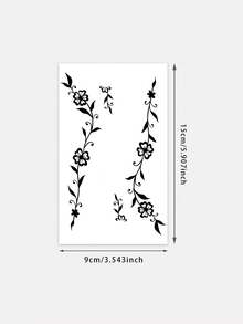 Waterproof And Sweat-Proof, Washable Temporary Tattoo Sticker - 1 Piece. Unique And High-Grade Design, Featuring Flowers, Vines And Henna. This Is A Fashionable Plant And Flower Pattern Tattoo. Suitable For People To Use Daily. - Black - View 2