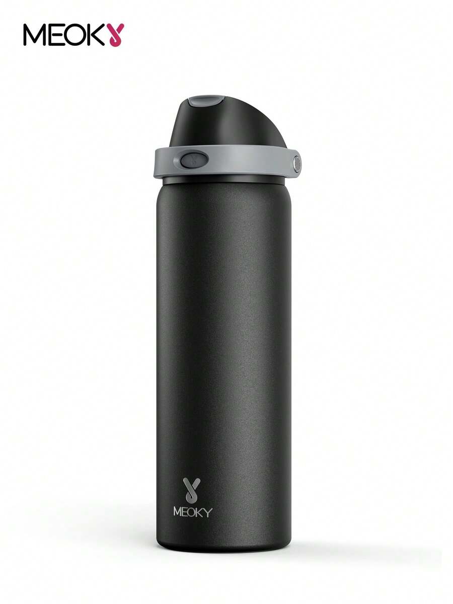 Meoky 32oz Vacuum Insulated Water Bottle with 2-in-1 Straw and Spout Lid, Insulated Cup, Keep Cold 24H, Leak-Proof, Fits in Car Cup Holder, Stainless Steel Tumbler for Sports, Travel, and School - 黑色 - 查看 1