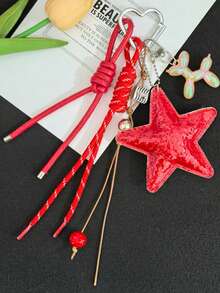 1 szt. kreatywny brelok do kluczy w kształcie gwiazdy, w zestawie z pasującym brelokiem do samochodu, zawieszkami w kształcie serca i gwiazdy, zawieszkami do torebek wnękowych oraz ręcznie tkanymi zawieszkami na smycz dla par.