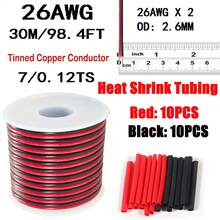 1pc 16-30 AWG 2-Color Red & Black Flexible Tinned Copper Wire For LED Strip Lights - 18-30 AWG, 110V/220V, Hard-Wired, No Battery Needed, Metal Conductor, LED Lighting | Flexible Wiring | Tinned Copper Wire, LED Accessories