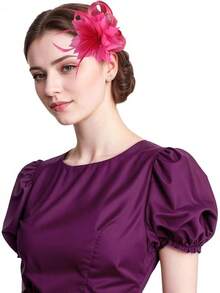 Fascinators Hats Women,Tea Party Fascinator Hair Clip With Feathers Wedding,Derby Hats Headbands - Ha9582-玫瑰紅 - 查看 1