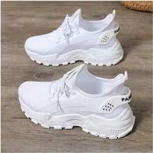 Breathable Mesh Sneakers] Lightweight Breathable Mesh Sneakers - Non-Slip EVA Sole, Comfortable Ankle Support, Lace-Up Low-Top Running & Tennis Shoes For Men And Women, Retro Style, All-Season Wear, Fitness Wear - 白色 - 查看 5