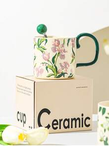 复古轻奢杯子鸢尾花水杯山茶花大容量陶瓷杯陶瓷马克杯礼盒 - 彩色 - 查看 11
