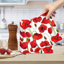 20pcs/40pcs/60pcs/100pcs/Set,Red Poppy Flower Print Napkins - 2-Ply White Background With Bright Poppies And Green Stems, Suitable For Party Decorations, Romantic Dinners, Holiday Birthday Celebrations, Floral Theme Party Arrangements, Durable Material, Event Planning Supplies - Multicolor - View 3