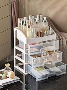 1 件抽屉式化妆品收纳盒，多功能桌面化妆品整理盒，多层梳妆台护肤品架，香水和口红收纳盒，大容量防水塑料收纳盒礼品盒，趣味礼品，收纳，适用于假日海滩、浴室收纳、卧室收纳，大容量 - 白色 - 查看 3