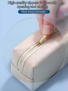 Back To School Season 1 Piece Three-Dimensional Leather Simple Pencil Case Unisex Makeup Brush Storage Bag Zipper Stationery Foldable Convenient PU Makeup Stationery Pencil Pen Storage Bag Gift - Black - View 4