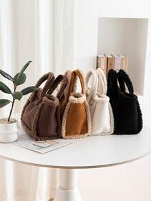 女士毛绒斜挎包手提包，秋冬新款时尚优雅可爱柔软仿麂皮托特包大容量单肩包，可调节肩带，是女性休闲外出和日常使用的完美礼物，新款女士皮草包