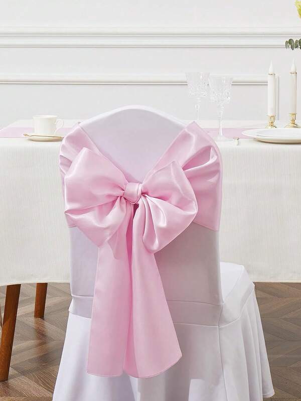 1pc/6pcs/10pcs Pink Satin Chair Sash Ties Silk Chair Ribbon Bow Belt Party Wedding Chair Sash Knot For Birthday, Event, Hotel, Restaurant, Ceremony, Banquet Decoration