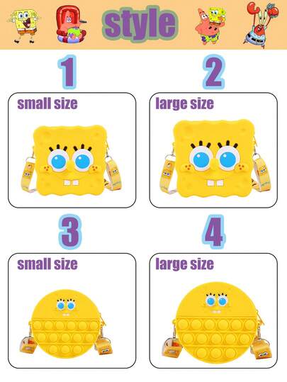SPONGEBOB Sac à bandoulière, grand et petit modèles, fermeture éclair mignonne, grande capacité, portefeuille , petit portefeuille, porte-monnaie, étudiant, garçon et fille, été, accessoire de mode pour femme, mini portefeuille, porte-monnaie, cadeaux d'anniversaire de festival, pour les amis, accessoires et accessoires de photographie de fête, fête d'anniversaire, Halloween, Noël, Thanksgiving, Fête des enfants