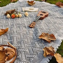 1 件灰色波西米亚风格野餐垫露营毯带流苏户外露营装备波西米亚风格桌布睡袋防潮垫野餐垫适用于户外野餐节日派对装饰卧室/客厅装饰户外旅行情人节礼物家居装饰 - 灰色 - 查看 14