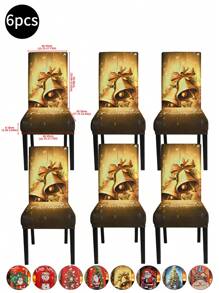 1 pieza/4 piezas/6 piezas/20 piezas Funda de silla impresa en seda de leche navideña, funda protectora elástica impresa para sillas, apta para oficina, sala de estar, hotel, sillas de eventos, árbol de Navidad, Papá Noel, muñeco de nieve, campana navideña