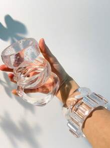 1 pieza Nuevo brazalete de resina transparente elegante, diseño geométrico asimétrico brillante, adecuado para uso diario y de fiesta