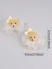 2 chiếc kẹp tóc hình gấu dễ thương cho bé gái, kẹp tóc hình gấu trang trí bằng lưới voan màu be, phụ kiện tóc hình gấu cho bé gái. - Màu be - Xem 6