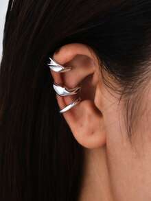 Bộ 3 chiếc/Bộ Hoa tai kẹp hình chữ C bất đối xứng đơn giản, Quà tặng cho phụ nữ, để hẹn hò, đi nghỉ và kết hợp hàng ngày - Vàng - Xem 18