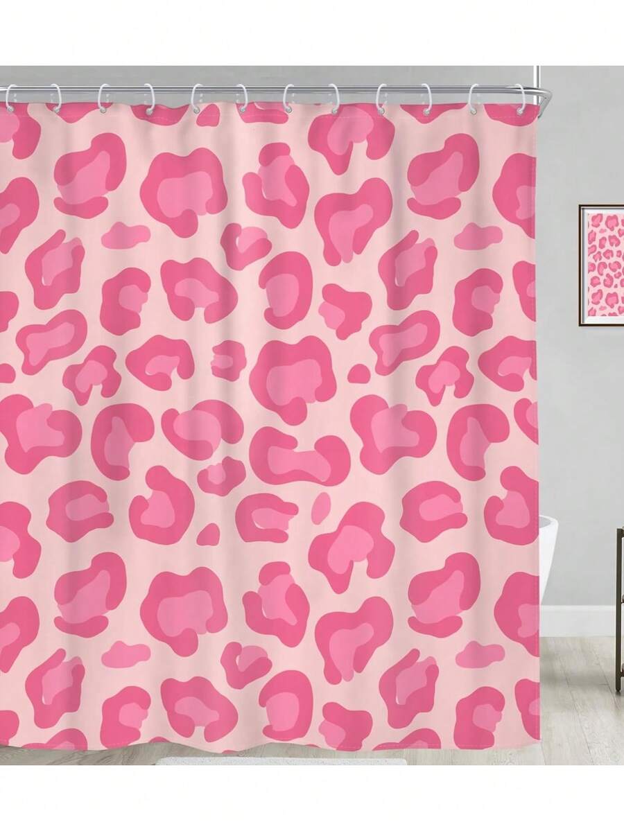 Leopard Print Shower Curtain With Hooks, 66x72 Inch Cute Girl Modern Simple Cheetah Abstract Aesthetic Rustic Minimalist Contemporary Vintage Bathroom Decor Polyester Waterproof - Pink Leopard - 查看 1
