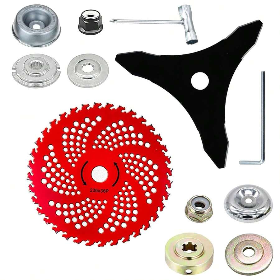 9" X 36T Teeth Carbide Tipped Blades And 10" X 3Teeth Carbon Steel Brush Cutter  Eater Blades, Brush Cutter Blade With Universal Adapter Kit For Brush Cutter  Stihl - 預設 - 查看 1