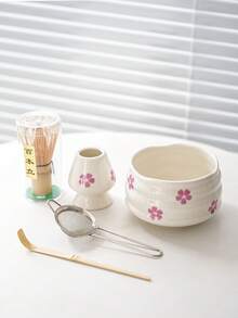 1/2/4/5件樱花抹茶碗套装，日式茶具套装包含花瓣边抹茶碗、竹制抹茶打蛋器、抹茶勺、打蛋器支架、不锈钢筛子。馈赠亲朋好友的绝佳礼物 - 彩色 - 查看 12